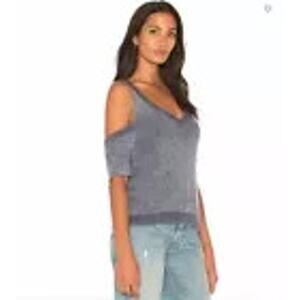 Splendid Cold Shoulder V‎ Neck Knit Top Navy White Heathered Short Sleeve Medium